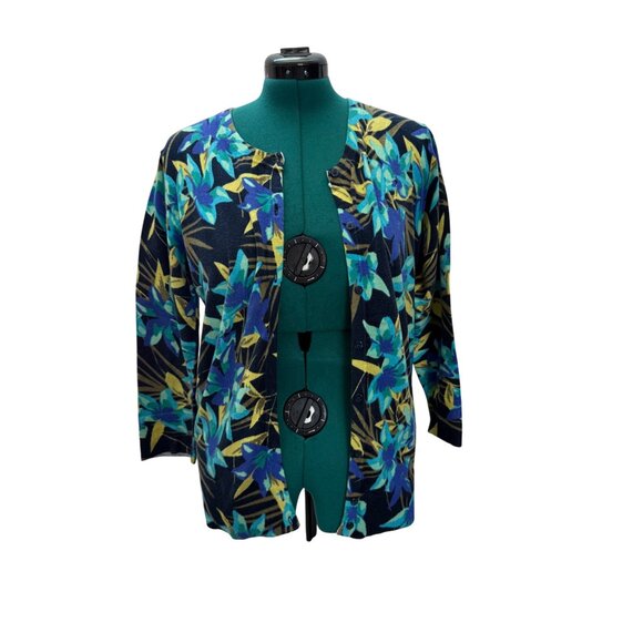 Merona Womens Blue Floral Cardigan Sweater XL - Picture 15 of 16